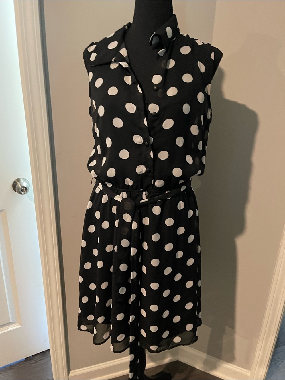 Emma & Michele Black and White Polka Dot Sleeveless Shirt Dress
